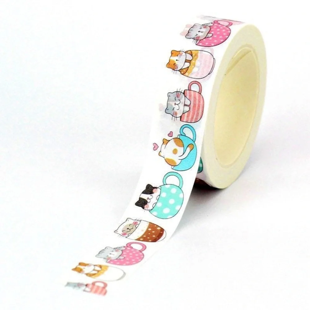 Kitty Cats In Pockets and Coffee Mugs, Washi Tape, Set Of 2 Rolls - Picture 8 of 9